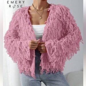 EMERY ROSE SHAGGY KNIT CARDIGAN